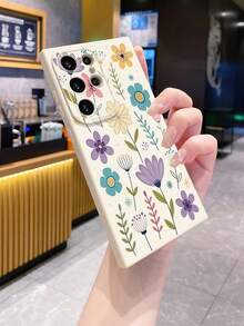 Flower 1pc Floral Pattern Phone Case Protector Compatible With Galaxy/Compatible With Infinix/Compatible With Redmi/Compatible With OPPO/Compatible With VIVO/Compatible With Realme, White Background Waterproof Shockproof Anti-Fall Scratch Resistant,International Version, Not The Domestic Version - Beige - View 5