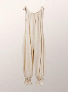 Women's Casual Solid Color Knotted Camisole Harem Pants, Suitable For Dates And Vacations