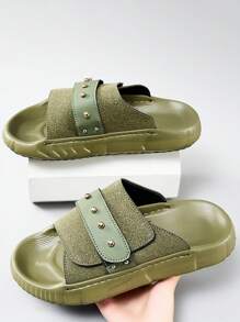 Handmade Stitching Summer Men Hook And Loop Sandals, Thick-Sole Beach Slippers, Vintage Outdoor Breathable Casual Shoes