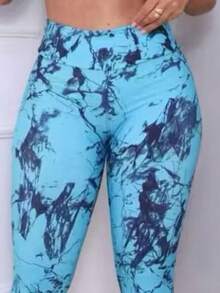 Women's Marbled Gym Leggings - Blue - View 1