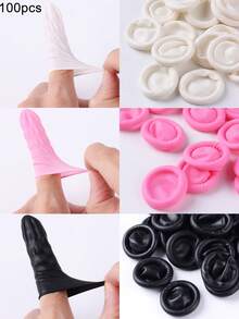 Latex Finger Cots For Nail Art, Disposable Rubber Finger Protectors, Pink,White, Black 50/100pcs/Pack - Multicolor - View 12