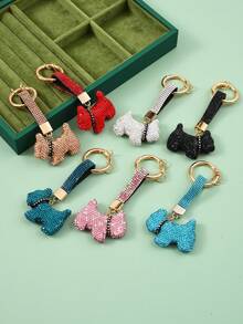 1 pieza Llavero con perro decorado con rhinestones de colores, accesorio para bolso, regalo para amantes, amigos, adecuado para uso diario de hombres y mujeres