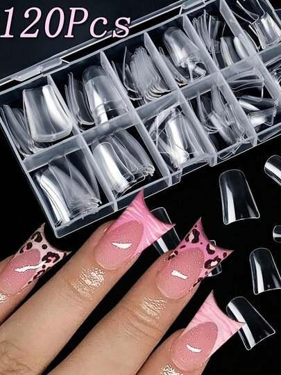 120pcs Short Duck Nail Tips For Acrylic Clear Nails Y2K Press On Clear Duck Nails Tip Full Cover False Nails Extension French Design Nail Supplies