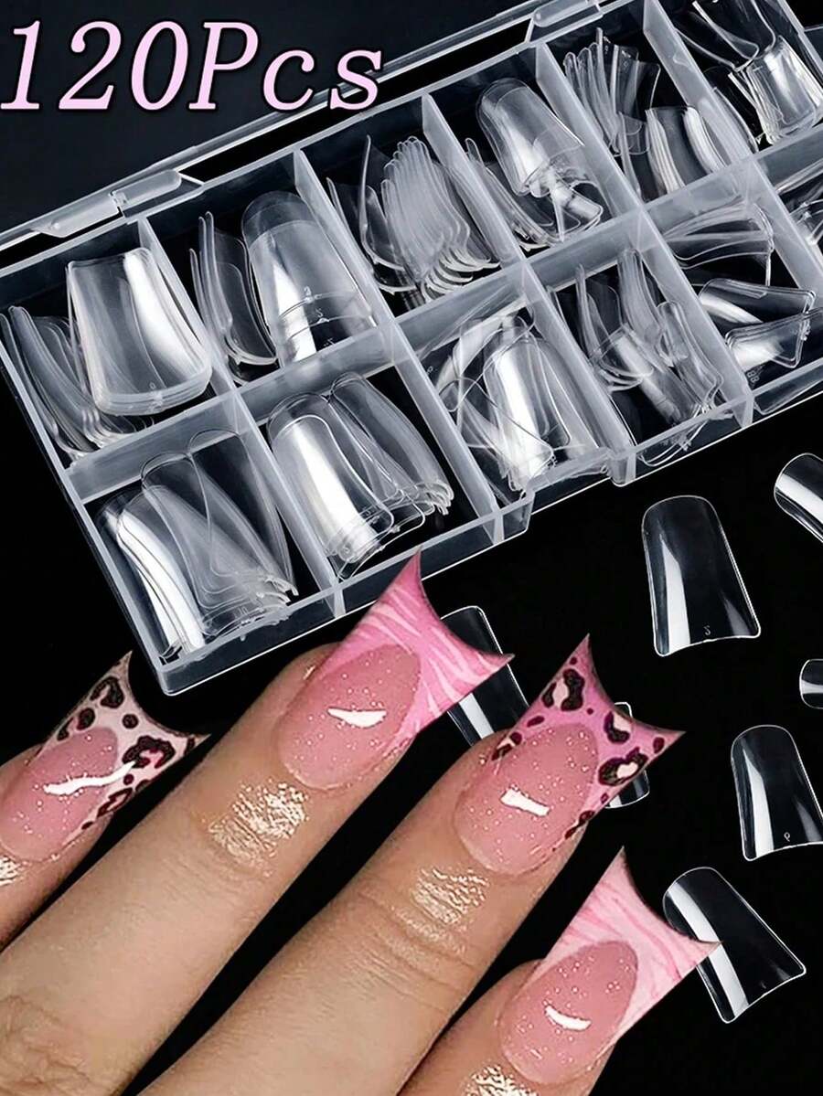 120 móng giả ngắn hình vịt cho móng acrylic trong suốt kiểu Y2K, móng giả dán trong suốt, móng giả phủ toàn bộ, dụng cụ làm móng kiểu Pháp. - Trong sáng - Xem 1