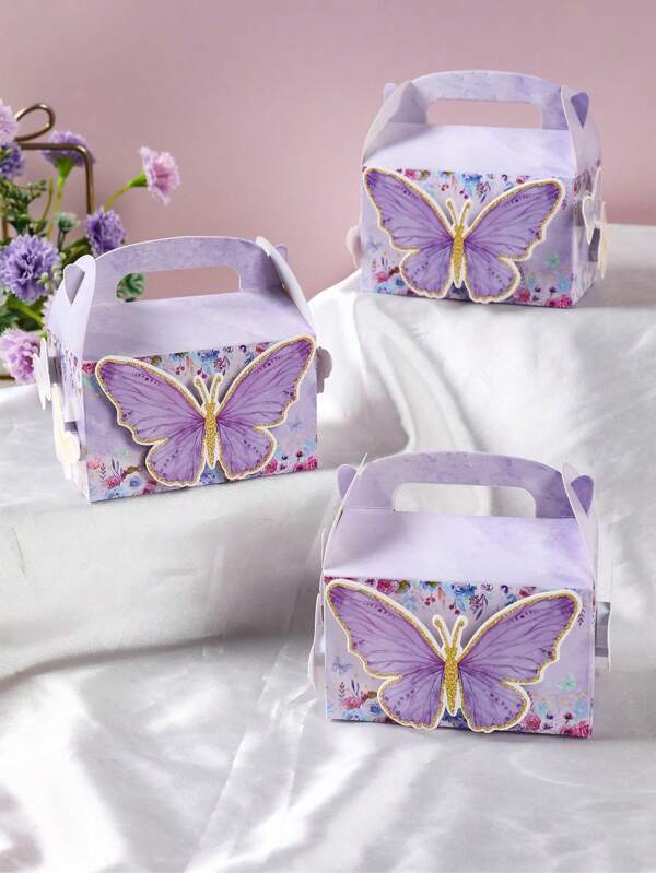 4pcs Butterfly Themed Multi-Function Mini Gift Boxes, Pink Theme Birthday, Wedding, Baby Shower, Party Favor Candy Box, Cookie Tin, Mother's Day, Graduation