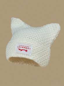 1 件男士个性化猫耳缝制标签 Y2K 针织帽，适合秋冬保暖和日常装扮，适合秋季装扮