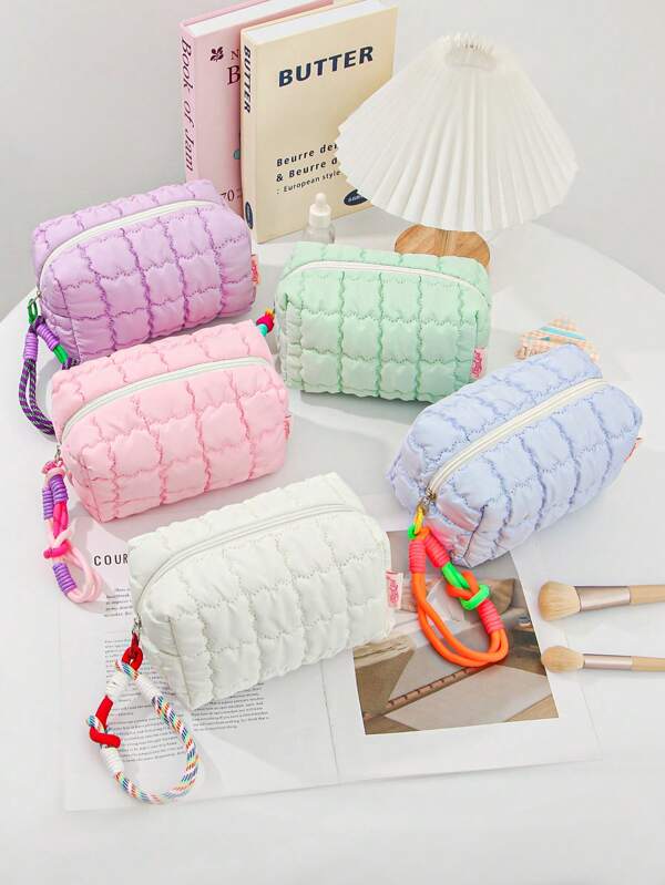1 Piece Fresh Color Cosmetic Bag Storage Bag Travel Essentials Ladies Accessories Travelling Stuff Makeup Bag Waterproof Plaid Make Up Holder Brush Bag Make Up Container Portable Solid Color Pouch Bag For Daily Casual, Travel, Walking And Shopping Valentine's Day Gift Birthday Day Gift