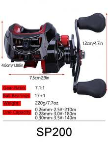 SOUGAYILANG 1Pc Baitcasting Fishing Reel,3 Styles Of Bait Casting Reels,Left & Right Hand Option,With Ultra-Powerful Magnetic Brake System,For Freshwater And Saltwater Fishing Tackle - Red - View 6