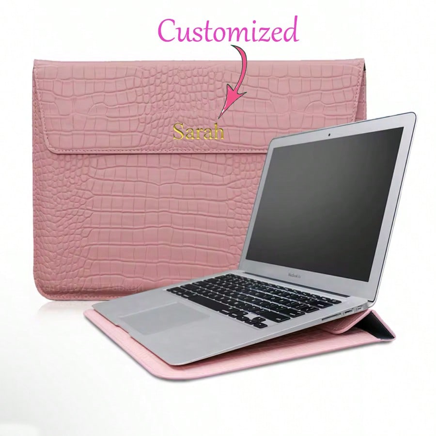 Custom Lettered Crocodile-Patterned PU Leather Laptop Case For 13 13.3 15.4-Inch Displays, Personalized Envelope-Style Laptop Bag With Stand, Unisex, Cute Y2K Minimalist, Ideal For Anniversary Birthday Travel Office Use, Gift Ideas