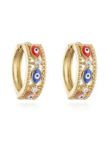 2Pcs 18K Gold Plated Crystal Demon Eye Vintage Style Earrings, Perfect Gift For Women