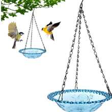 Comederos para pájaros colgantes para exteriores, Bebederos para pájaros colgantes para exteriores Tazón de baño para pájaros de 9.2 pulgadas con cadenas negras antioxidantes de 15.7 pulgadas, Bandeja colgante para baño de pájaros, Comedero colgante para pájaros para decoración del jardín y el patio trasero - Multicolor - Ver 5