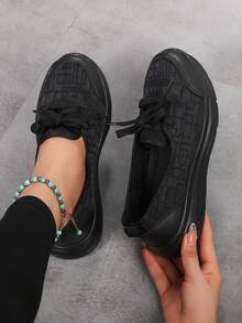 Fall/Winter New Mesh Women's Sneakers White Flat Shoes Spring/Summer Slip-On Lace-Up Casual Loafers, Size 35-42 - Black - View 3