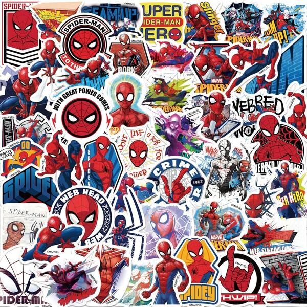 Disney 50PCS Disney Marvel The Avengers Spider Man Sticker DIY Laptop Luggage Skateboard Phone Superhero Graffiti Decal Cool Sticker For Kids Gift