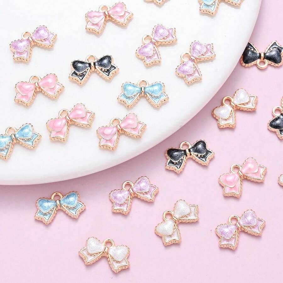 10 件 10*16 毫米彩色小蝴蝶结珐琅饰品，适用于制作项链手链耳环和 DIY 闪亮链条饰品工艺品