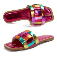 Wide Feet Soft Flat Sandals For Women Open Toe Sandals Easy Wear Casual Style - Màu Hồng Tươi - Xem 5