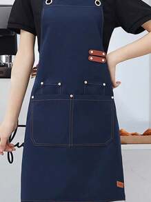 1 pieza Delantal de chef para hombres y mujeres con bolsillo, profesional para cocinar - Ajustable - Delantal de peto, resistente al agua y al aceite, usado en tiendas de leche con té, pastelerías, restaurantes de sushi, restaurantes occidentales, salones de uñas, floristerías, fruterías, cafeterías