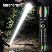 PAWEINUO High Power LED Flashlight, 500000 Lumens Rechargeable LED Torch Light, Powerful Outdoor Tactical Lantern, Telescopic Zoom Long Range Flash Light, For Camping Fishing Hiking Emergency - Black - View 3
