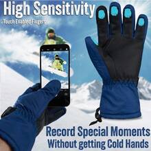 City Comfort Skiing Gloves Fleece Lined Touch Screen With Zip Pocket Waterproof Windproof Snowboarding - Blue - View 3