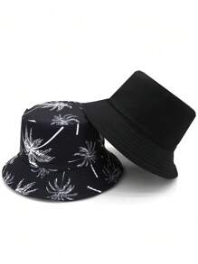 Cappello a secchiello reversibile unisex con stampa di palme, adatto per uso casual quotidiano e vacanze all'aperto. Cappello da sole estivo da uomo, adatto per attività all'aperto estive come escursionismo e pesca