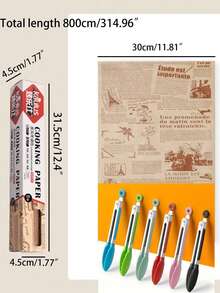 1 Rollo de 8m de Papel de Silicona para Hornear, Asar, Freidora de Aire, con Diseño de Impresión de Periódico Creativo - Marrón - Ver 15