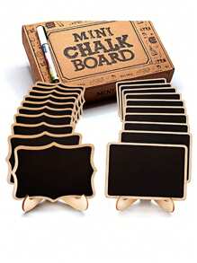 20Pcs Mini Blackboard Display Panel Decoration, Home Decoration Signs, Mini Message Board Display Wooden Blackboard, Suitable For Wedding, Baking Display, Hotel, Banquet, Dessert, Table Cards, Mother's Day Graduation