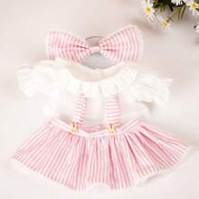 1 Set Nuevo vestido de botones de madera a cuadros/vestido de botones de madera morados/vestido a rayas de botones de madera rosa para ropa de muñeca, incluye 1 pieza de moño, 1 pieza de Top, 1 pieza de falda (muñeca no incluida), adecuado para muñecas de 20cm (7.87in) - 30cm (11.81in), oso de peluche, conejo, ropa linda