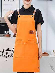 1 pieza Delantal de chef para hombres y mujeres con bolsillo, profesional para cocinar - Ajustable - Delantal de peto, resistente al agua y al aceite, usado en tiendas de leche con té, pastelerías, restaurantes de sushi, restaurantes occidentales, salones de uñas, floristerías, fruterías, cafeterías