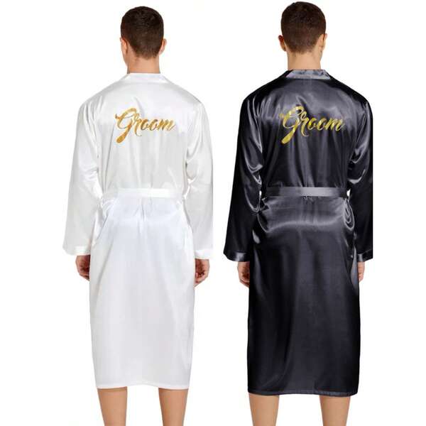 Bata de novia de mañana para el novio, de estilo largo para primavera y otoño, bata grande de casa tipo cardigan, bata de dormir para el baño, decoración de verano vuelta al cole