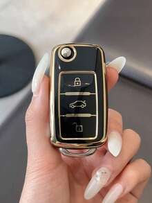 Funda protectora plegable para llave de coche con 3 botones, adecuada para VW - Negro - Ver 1