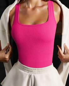 OQQ Women's 3 Piece Tank Tops Ribbed Seamless Workout Exercise Shirts 2025 Summer Basic Camis - Black,Pitaya,White - View 5