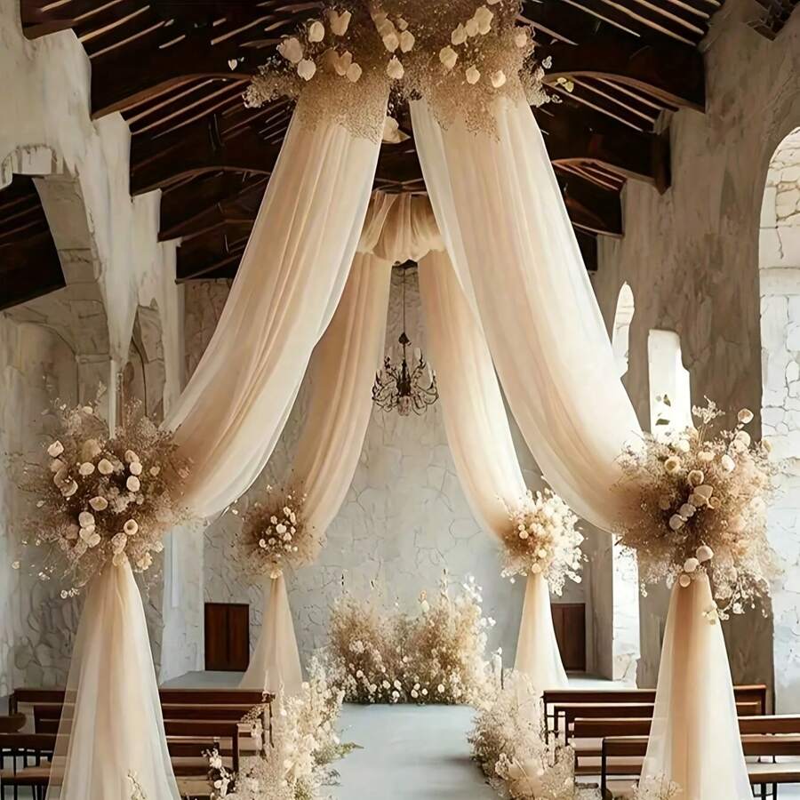 1 Peça Cortina de Arco de Casamento de Tecido de Chiffon Branco Elegante, Adequado para Cerimônia e Decoração de Palco, Decoração de Casamento, Decoração de Cortina de Teto, Cortina de Janela, Decoração Dia dos Namorados, Festa de Aniversário, Decoração para Chá de Lingerie