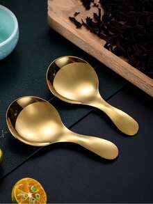 1/3/6 pièces Cuillère à soupe à manche court en acier inoxydable, Cuillère ronde, Cuillère à thé, Cuillère à dessert, Cuillère à glace, Cuillère à assaisonnement, Cuillère à manger pour enfants, Cuisine, Cadeau de Noël, Fournitures scolaires - Multicolore - Voir 4