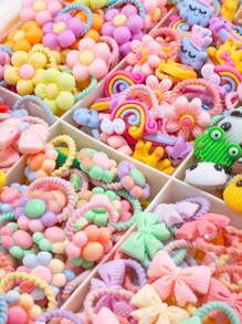 30/40/50/60 buc Bentite elastice drăguțe cu desene animate colorate pentru fete, cu flori, animale, decorațiuni curcubeu, scronchies de păr, legături de păr Accesorii de păr pentru purtare zilnică și petrecere