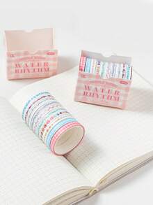 10 Rolls/Box Of Plant Flower Washi Paper Tape, Geometric Line Pattern Decoration Material Tape, Stationery Gifts For Friends