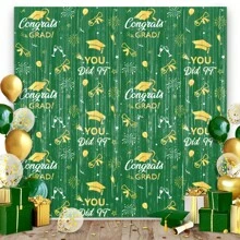 2pcs 2025 Class Graduation Photography Backdrop Black Gold Glitter Bokeh Graduation Party Background 2025 Congrats Grad Prom Party Decoration Banner (Five Colors Available