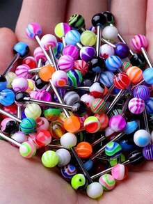 时尚混色亚克力舌环和304L不锈钢工业风唇环性感身体饰品女士 - 彩色 - 查看 9