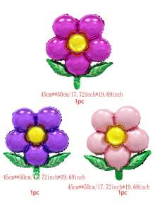 3pcs Flower Shaped Decorative Balloon, Cute Creative PE Balloon For Birthday Party, - Multicolor - View 4