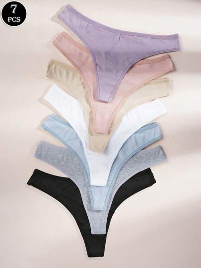 7条装女士纯棉丁字裤性感三角裤纯色罗纹内裤舒适透气内衣