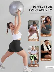 Quần short yoga cạp cao màu đen cỡ lớn dành cho nữ, có chức năng định hình vòng ba, có túi, phù hợp cho tập thể dục, đạp xe, chạy bộ và nhiều dịp khác trong mùa hè. - màu đen - Xem 7