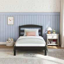 Leighton Kids Twin Size Bed, Wood Platform Bed Frame, Black - Black - View 2