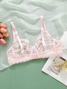 2 件优雅蕾丝女士性感胸罩女式聚拢文胸透明文胸纯色蝴蝶结性感内衣女士内衣钢圈无衬里文胸