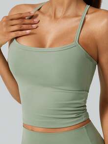 NcmRyu 一套女士无缝弹力加厚交叉肩带运动文胸和紧身裤瑜伽普拉提跑步训练服 - 綠色 - 查看 5