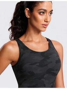 CRZ YOGA Womens Butterluxe Double Lined Workout Tank Tops Scoop Neck Racerback Cropped Casual Sleeveless Shirt - Dark Grey - View 5