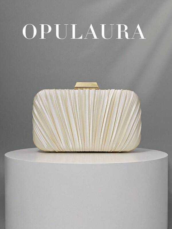 OpulAura Vintage Elegant Satin Party Clutch Bag, Pleated Design Fashion Evening Dress Purse, Charming & Exquisite Formal Party Handbag, Luxury Box Style Small Bag, Suitable For Party/Wedding/Formal Occasions, With Detachable Chain For Shoulder/Crossbody Wear, Clutch Bag For Wedding