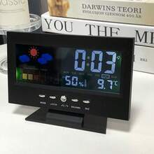 1pc Large-Screen Meteorological Clock, Weather Clock, Color Screen Displays Temperature And Humidity, Home Voice-Controlled Electronic Alarm Clock Room Decor Digital Clock Bedroom Decor Dormitory Decor Back To School Home Decor School Supplies