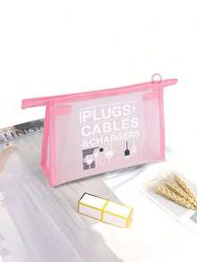 网眼尼龙带数据线插头图案印花女士便携式化妆包，带便携式多用途化妆包，女士化妆包旅行盥洗收纳袋，旅行设备充电器收纳袋，返校医生教师礼物，化妆包袋护肤包洗漱包收纳袋，旅行度假必需品宿舍必需品，婚礼伴娘礼物，妈妈礼物，生日礼物，送给朋友的礼物 - 彩色 - 查看 2