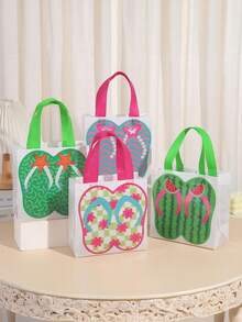 12pcs Hawaiian Beach Tote Bags - Non-Woven Fabric Summer Party Favor Bags With Handles, Tropical Flip-Flop & Starfish Designs For Luau, Birthday, Pool Party Decorations (Vibrant Colors), Poolside Gift Bags | Themed Party Bags | Sturdy Handles, Beach Accessories - Multicolor - View 5