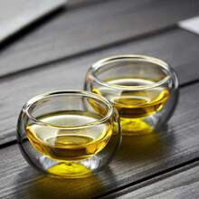 Taza de té pequeña de 50ml, exquisita taza de doble capa transparente de vidrio, Kung Fu resistente al calor, tazas de té Puer, tazas de café - 6 piezas - Ver 9