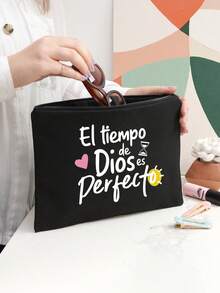 Túi vải bố tote in chữ "El-Tiempo", họa tiết đồ họa màu trắng, túi xách tay tiện dụng, túi mua sắm đa năng, túi du lịch tối giản, túi đựng mỹ phẩm du lịch dung tích lớn, thiết kế mới lạ và dung tích lớn, phù hợp cho mua sắm, đám cưới, sinh nhật, đi biển và các dịp lễ. - màu đen - Xem 8