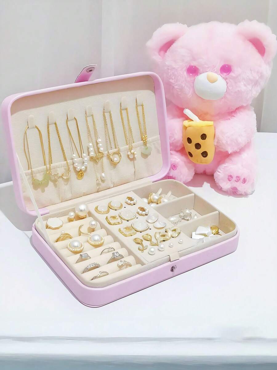 1PC Large And Medium Portable Buckle Jewelry Box, Used For Storing Rings, Necklaces, And Earrings, Buckle Portable Jewelry Box, Ring Box, Bracelet Necklace Box, Earring Box, Jewelry PU Leather Storage Box, Jewelry Storage Box